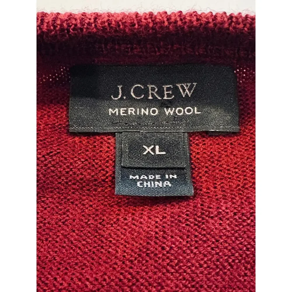 J Crew Sweater Mens Sz XL Red V Neck Pullover Merino Wool Preppy Business Casual
